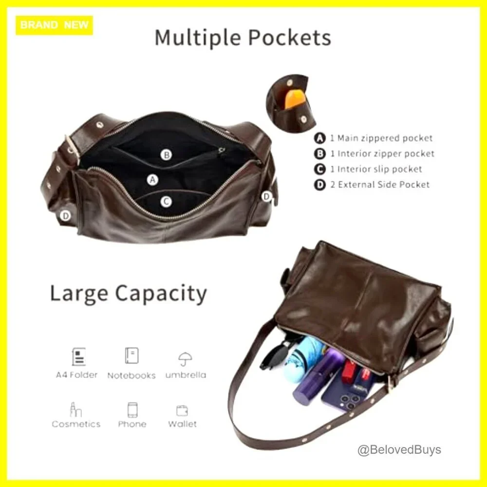 Vegan Leather Hobo Shoulder Bag Adjustable Strap Slouchy Purse